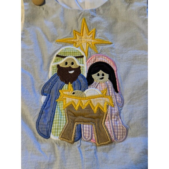 StellyBelly Infant Boy's Gingham Embroidered Nativity Longall 3 mo 100% Cotton - Picture 2 of 5